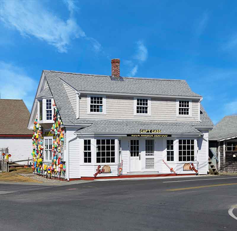 the front view of Cap'n Cass Restaurant on a sunny day in Orleans, MA